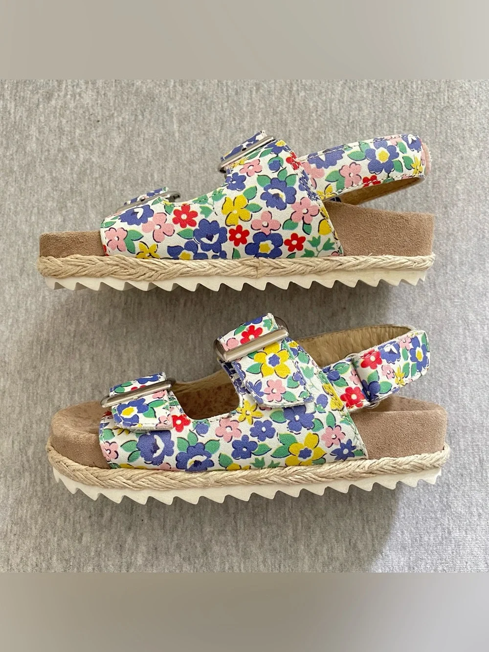 Mini Boden Girls Sz 27 US 10 Multicolored Floral Double-Strap Sandals Hook&Loop